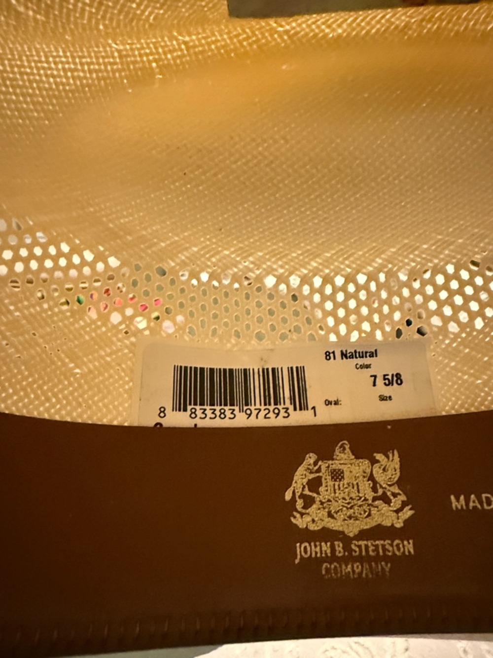 Stetson Cream Straw Cowboy Hat with Brown Band- Size 7 5/8 - Picture 6 of 9